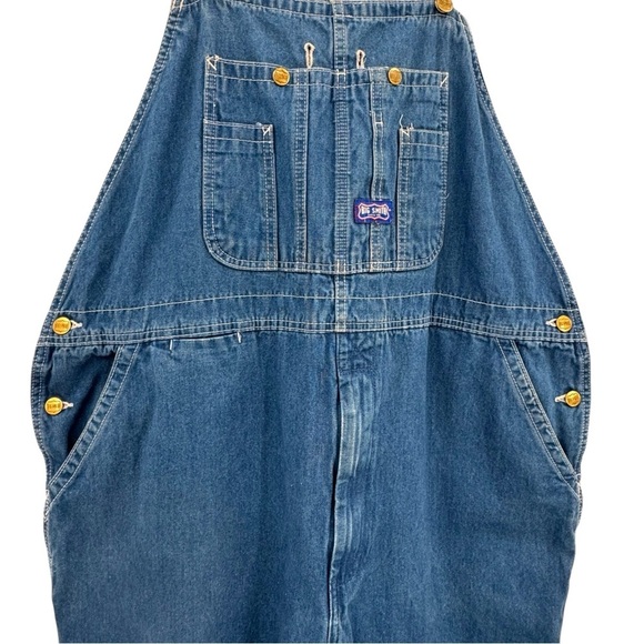 Unisex Big Smith Bib Overalls Workwear Oversized 100% Cotton Medium Wash Blue 44 - Picture 9 of 13